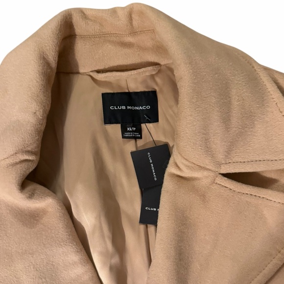 New $498 Club Monaco Tie Wrap Wool Trench Winter Coat light Camel Women XS